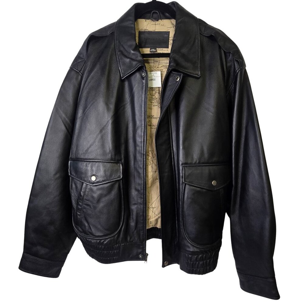 St. John’s Bay Black Leather Jacket w/ Map Lining | Men’s XL | NWT